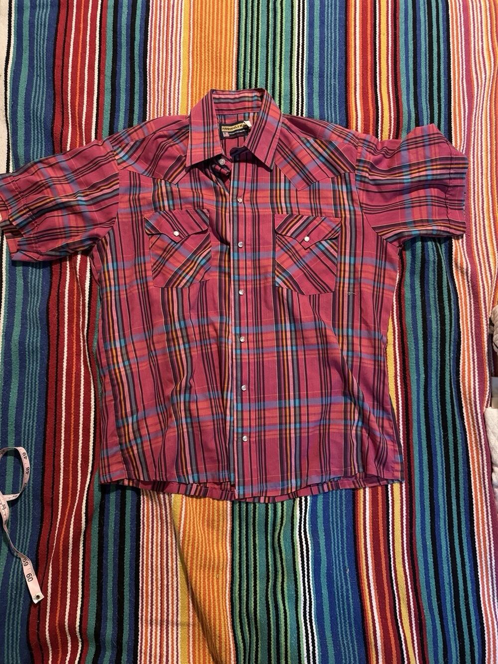 Vintage Panhandle Slim Pearl Snap Western Shirt Mens 16.5 L Plaid Short Sleeve